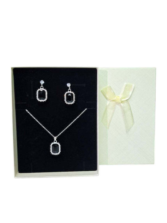 Set De Bijuterii Pentru Femei Velve Feeling Negru Din Otel Inoxidabil Colier Cercei Elegant Cu Piatra Neagră În Cutie Cadou