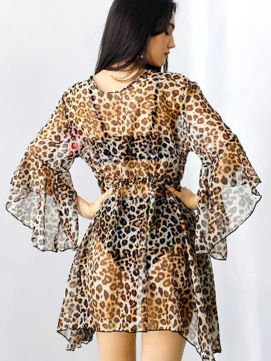 Kimono Scurt De Plajă Pentru Femei Animal Print Leopard