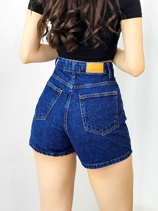 Damen-Shorts - Bermudas Hochtaillierte Jeans in Navy Blau