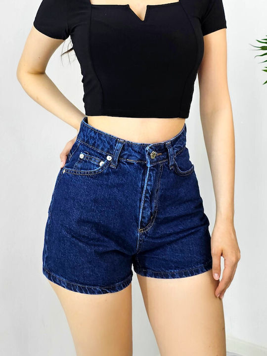 Damen-Shorts - Bermudas Hochtaillierte Jeans in Navy Blau