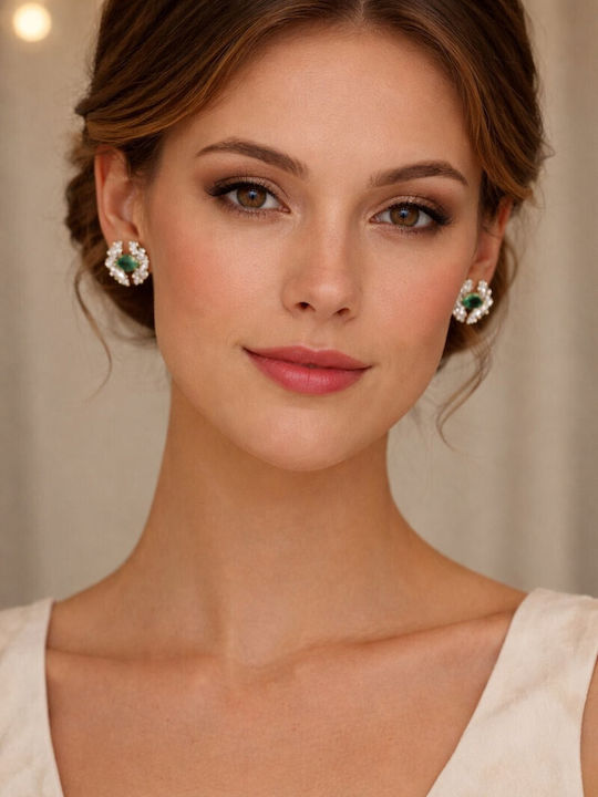 Eluna Earrings Made of Steel with Green Pearls
