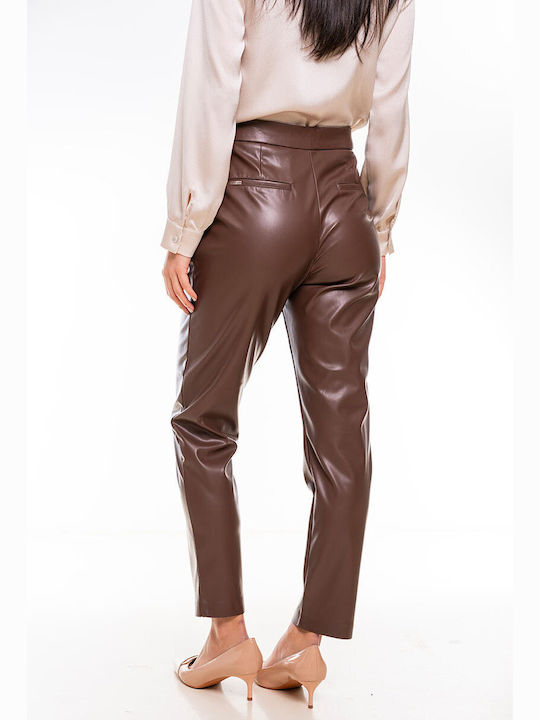 Hazel Pantaloni Dama Din Piele În Linie Tapered Hazel Brown