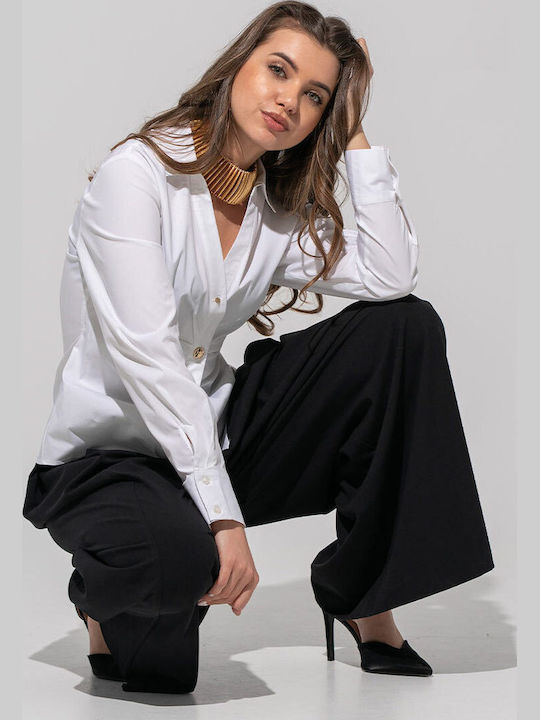 Andria Cămașă De Damă Cu Mânecă Lungă Albă White