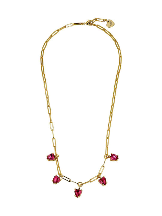 Dyrberg/Kern Necklace with Heart Design made of Gold Plated Steel Red