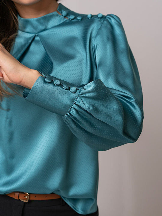 Tiffany Bluza Damă Mânecă Lungă Turcoaz