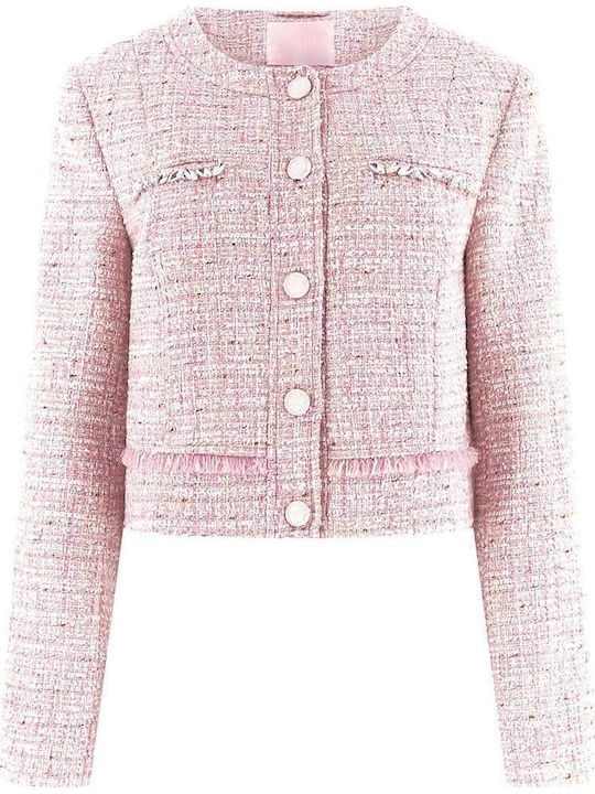 Guess Long Women's Tweed Blazer Pink