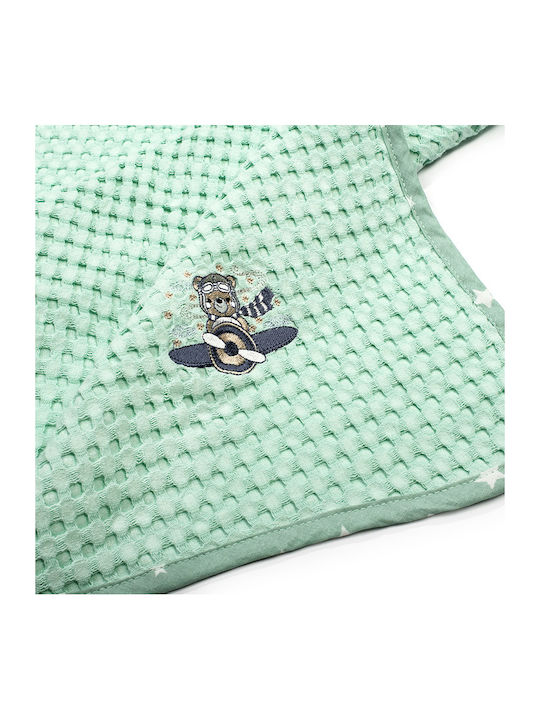 Dimcol Nursery Swaddling Blanket Aviator Waffle Green with Animal 80x110cm