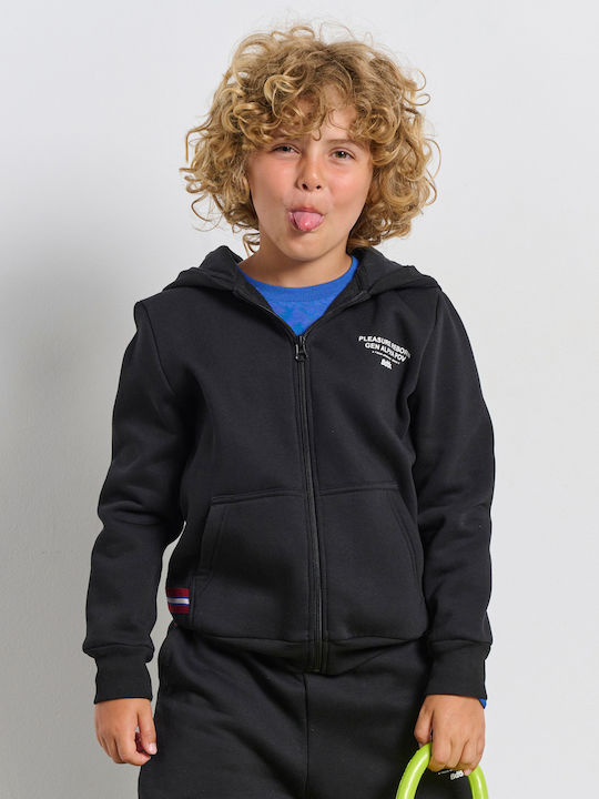 Athletic Kids Cardigan Cotton with Hood Black Pov Minime