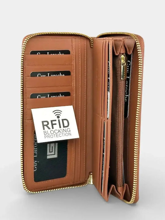 Große Leder Damenbrieftasche mit RFID Tabac