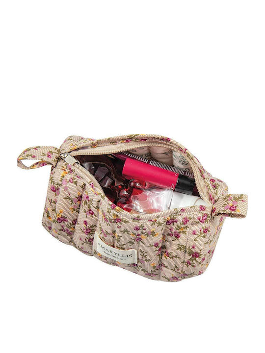 Handmade Cotton Toiletry Bag Small Trunk Mocha Flower Amaryllis Slippers Greek Made
