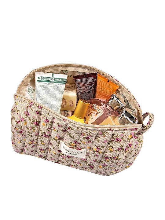 Handmade Cotton Large Toiletry Bag Mocha Flower Amaryllis Slippers Greek Made