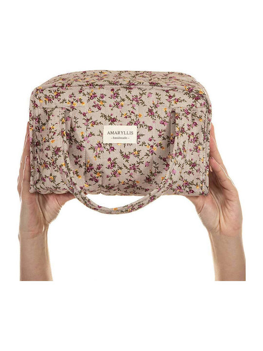 Handmade Cotton Toiletry Bag Mocha Flower Amaryllis Slippers Greek Made