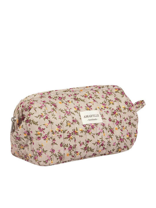 Handmade Cotton Large Toiletry Bag Mocha Flower Amaryllis Slippers Greek Made