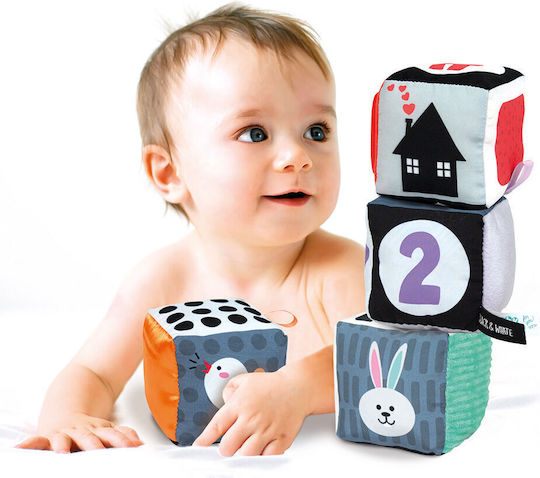 Baby Clementoni Activity Cube Baby Blocks (Black White Cubes) Fabric with Music and Sounds for Newborns