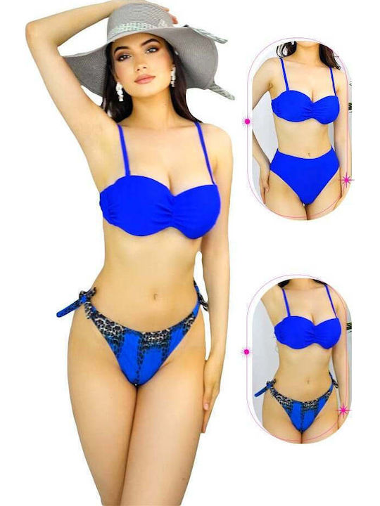 Set Bikini Set De Bikini Push Up Brazilia Animal Print Albastru