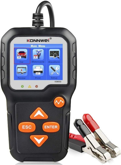 Konnwei KW-650 Digital Battery Tester with Crocodile Clips 6V/12V