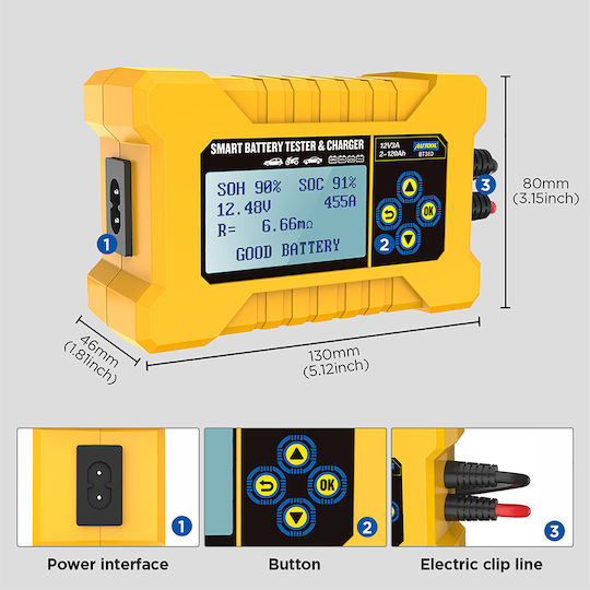 Autool ΒΤ-380 Digitale Batterietester mit Krokodilklemmen 12V