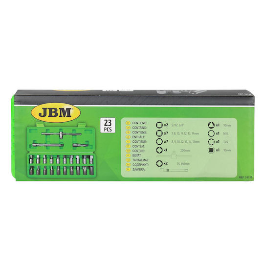 JBM Bit-Stecknüsse mit Bits Spline, Torx, Platz und Antriebsvierkant 1/4'' Set 23Stück