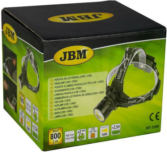 JBM Lumină de lucru și de sit, cu baterie Lanternă Frontală LED cu Luminozitate Maximă 800lm