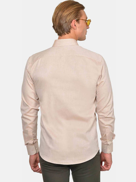 Long Sleeve Cotton Shirt in Regular Fit Beige