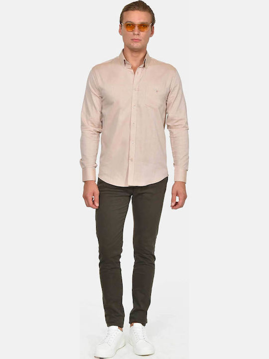 Long Sleeve Cotton Shirt in Regular Fit Beige