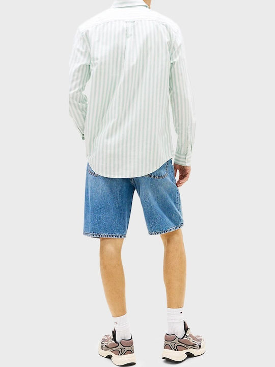 Long Sleeve Shirt in Regular Fit Striped White/Pistachio