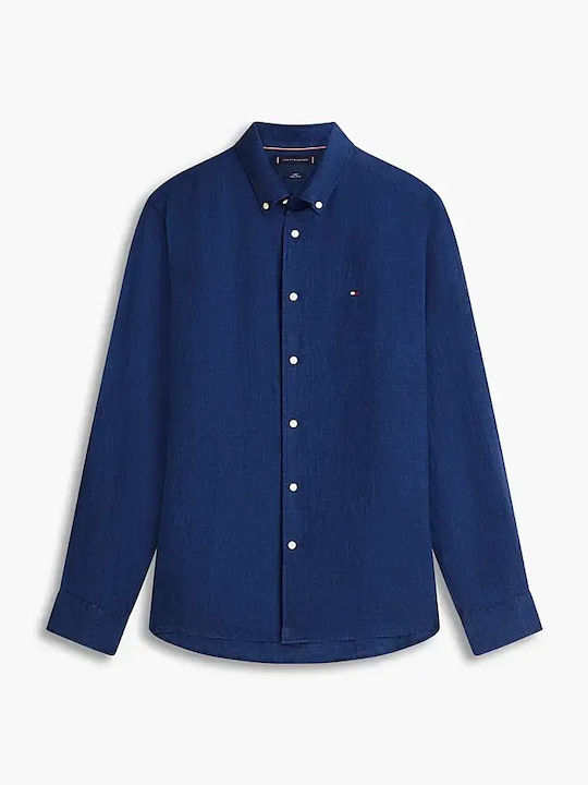 Long Sleeve Linen Shirt In Regular Fit Blue