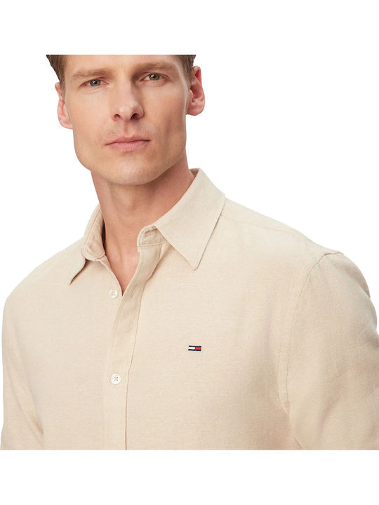 Long Sleeve Linen Shirt in Regular Fit Beige