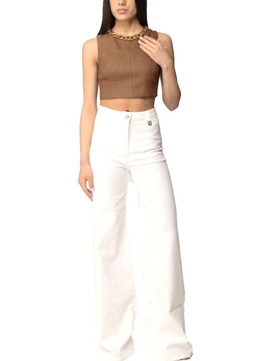 Damen Sommerliches Leinen Crop-Top Braun