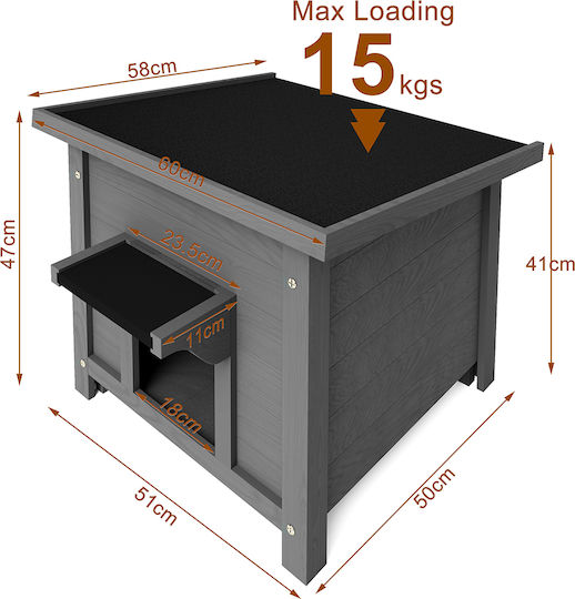 Bakaji Gray Wooden Pet House Opening Roof 60x58x47cm 02001886