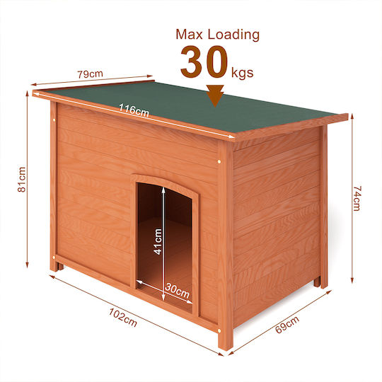 Bakaji Wooden Dog House Outdoor Opening Roof Bunk Bed Pets 116 x 79 x 81 Cm 02001891