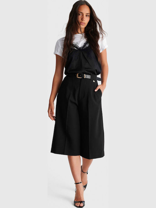 Damen Bluse Satin mit Spitze Schwarz