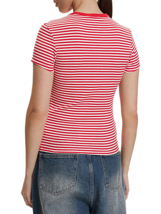 Tommy Hilfiger Tricou Damă Cu Dungi Roșu