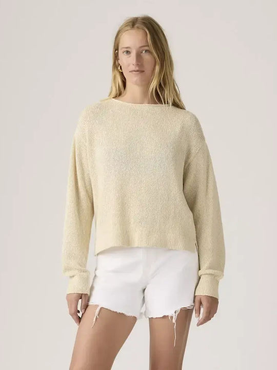 Damen Langärmelig Baumwollpullover in Creme Farbe