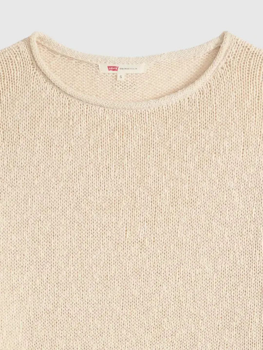 Damen Langärmelig Baumwollpullover in Creme Farbe