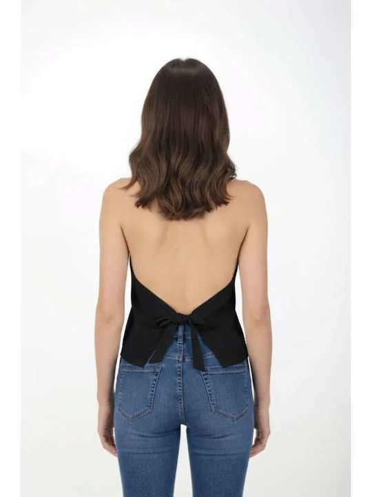 Women's Summer Linen Sleeveless Black Blouse