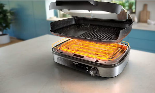 Philips Tabletop Electric Grill with Smooth and Grooved Plate 2400W with Lid and Adjustable Thermostat 15.8x15.8cm
