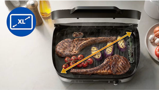 Philips Tabletop Electric Grill with Smooth and Grooved Plate 2400W with Lid and Adjustable Thermostat 15.8x15.8cm