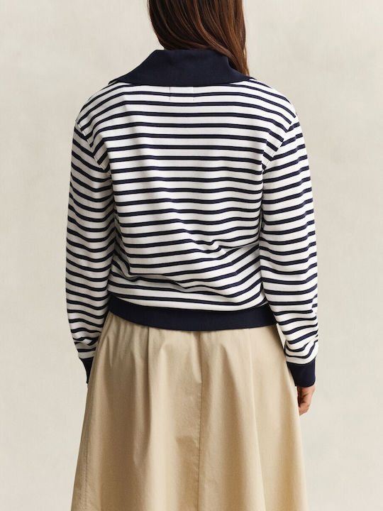 Women's Cotton Blouse with Zipper Striped Dark Blue