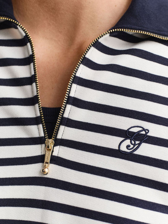 Women's Cotton Blouse with Zipper Striped Dark Blue
