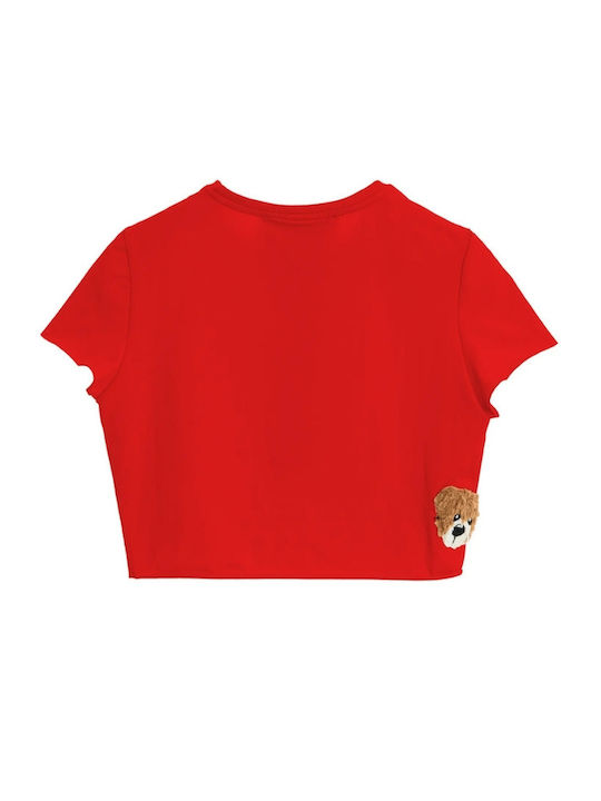 Γυναικείο Crop Top Βαμβακερό Κοντομάνικο Κόκκινο