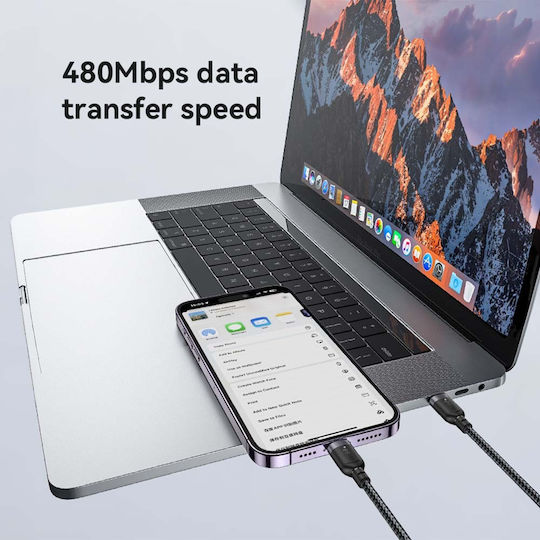Yesido Braided USB-C to Lightning Cable 27W Μαύρο 3m
