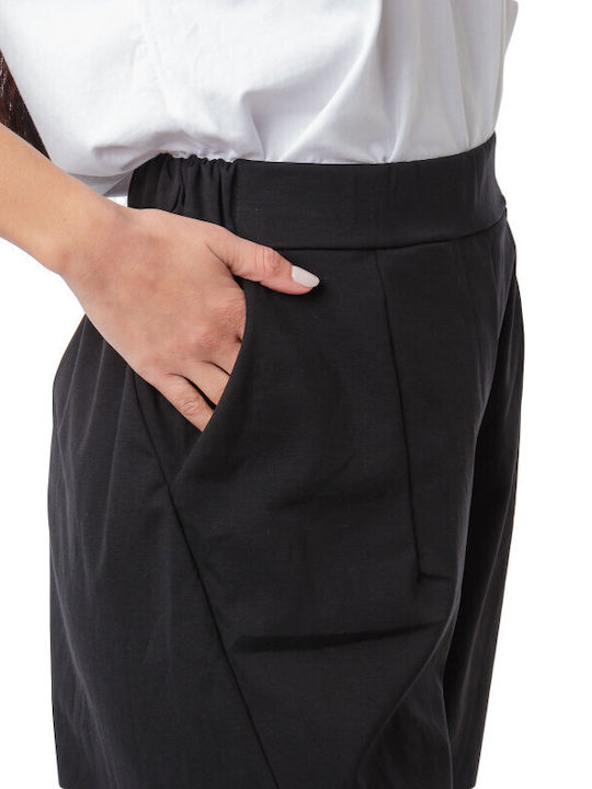 Μαύρο Cropped Βαμβακερό Παντελόνι