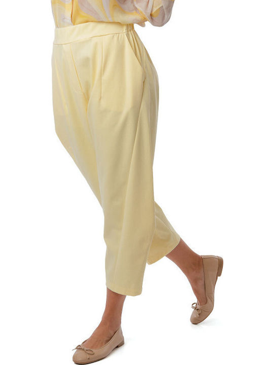 Yellow Cropped Cotton Trousers