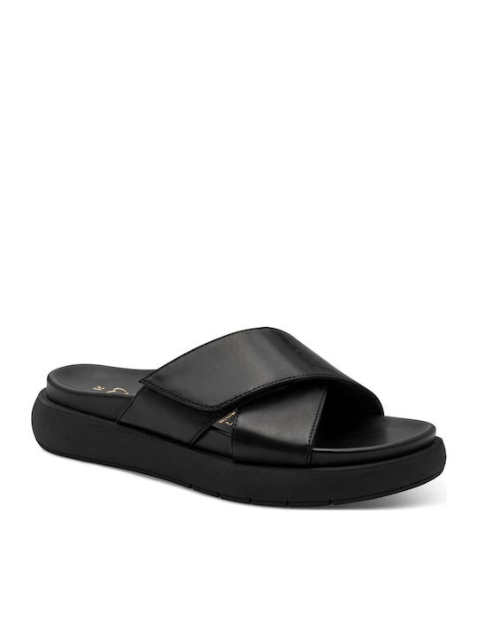 Leather Women's Flat Sandals Black