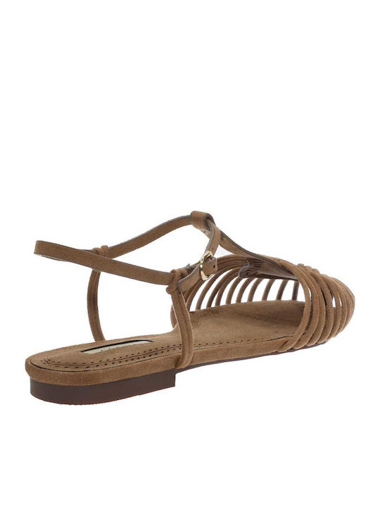 Flache Damen Sandalen Tabac Braun