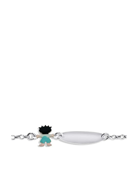 Kinderarmband Silber Kinder ID Jungen Emaille Doppeltes Gesicht Weiß Platin 16 cm Länge + Verlängerungskette 2 cm Zusätzlich Woofie 0230419501 / Mehrfarbig Emaille Silber Weiß 0230419501