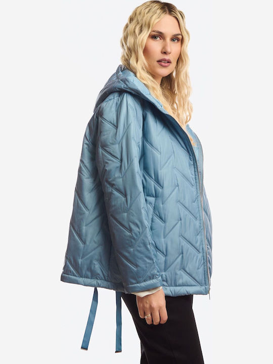 Kurze Damenjacke für Winter Hellblau