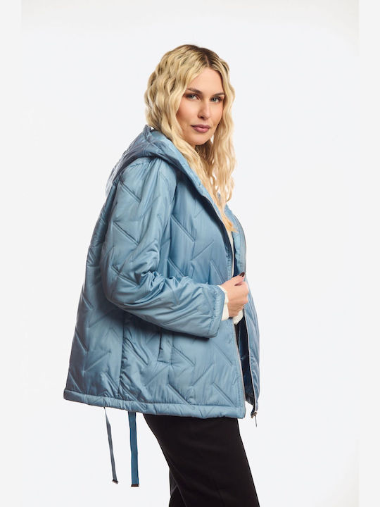 Kurze Damenjacke für Winter Hellblau