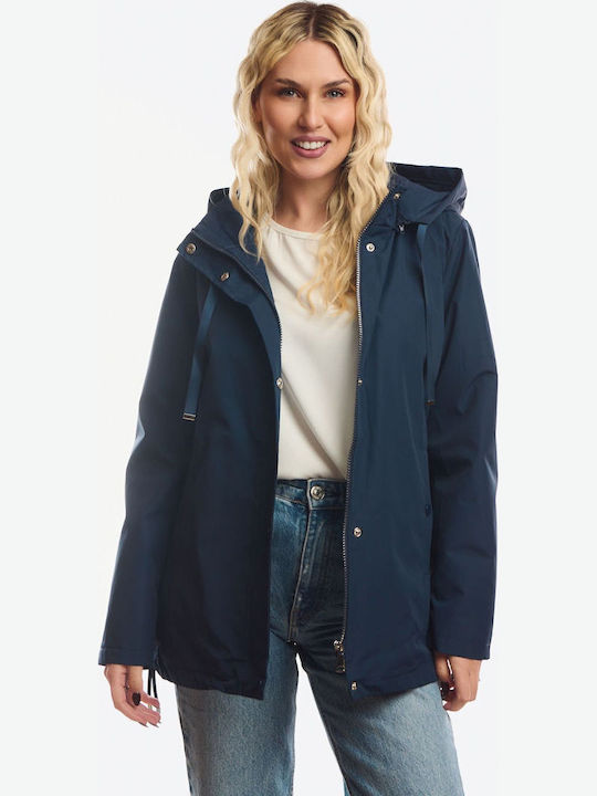 Kurze Damenjacke Beidseitig Für Winter Blau